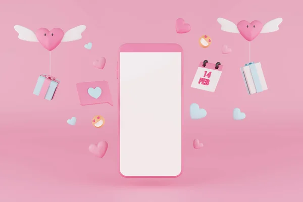 Renderizado Fondo San Valentín Con Teléfono Inteligente Calendario Corazón Amor —  Fotos de Stock