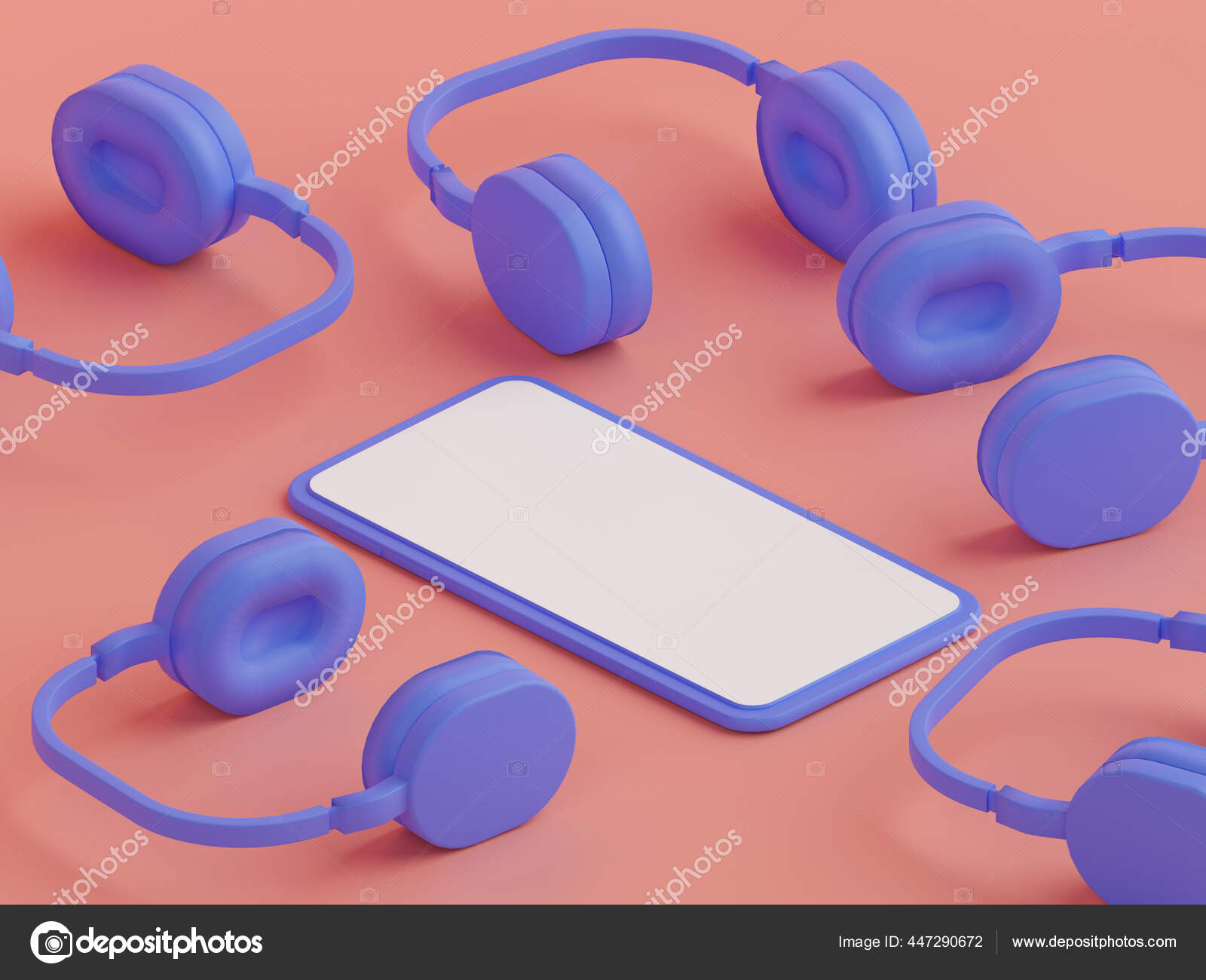 Renderizado Isométrico Teléfono Inteligente Pantalla Blanco Rodeado  Auriculares Púrpura Sobre: fotografía de stock © pprothien #447290672 |  Depositphotos