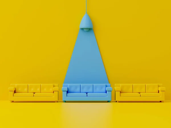 Vykreslování Modrá Žlutá Pohovka Lampou — Stock fotografie