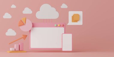 3d oluşturma konsepti belge yumuşak yazılım ve bulut hesaplama bilgisayar ve akıllı telefon.