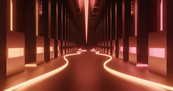 3Dレンダリング未来的なSf廊下と赤いネオンライトの背景 — ストック写真