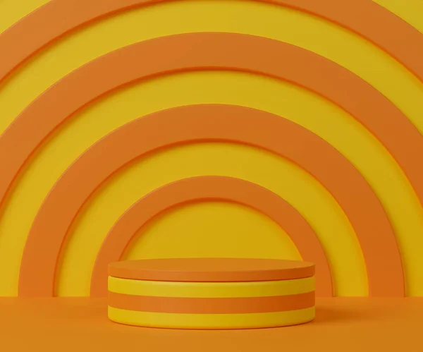Renderizado Podio Cilindro Vacío Sobre Fondo Abstracto Naranja Amarillo — Foto de Stock