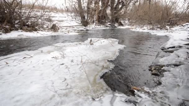 Flux de rivière gelé avec des glaçons — Video
