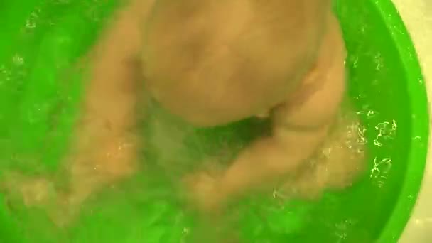 Newborn Swash in Bathroom. Funny Activity. 4K UltraHD, UHD — Stock Video