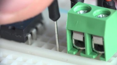 Elektronik prototip ve tasarım. Devre Breadboard üzerinde montaj. Makro. 4 k Ultrahd, Uhd