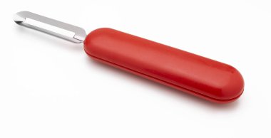 Paslanmaz çelik patates, sebze ve sebze soyucu. Beyaz arkaplanda izole.