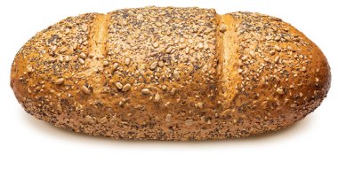 Rustik çoklu tahıllı ekmek (buğday, çavdar, ayçekirdeği, keten tohumu, haşhaş, susam ve arpa). Dünya Şampiyonu. Beyaz arkaplan görünümünde izole edilmiş.