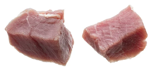 Raw Juicy Fresh Chunks Dice Shaped Pork Tenderloin Isolated White — Stock Photo, Image