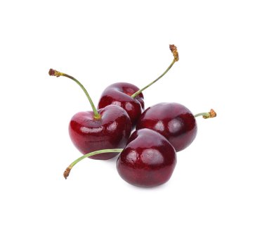 Beyaz arka planda izole edilmiş taze kırmızı kiraz.
