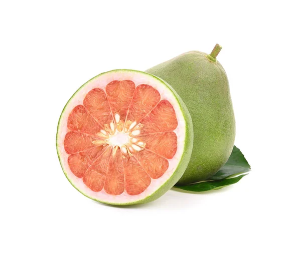 Owoce Cytrusowe Pomelo Liśćmi Wyizolowanymi Białym Tle — Zdjęcie stockowe