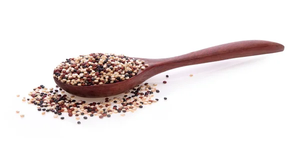 Quinoa Frön Trä Sked Isolerad Vit Bakgrund — Stockfoto