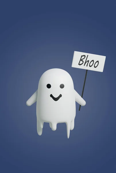 Αστεία φιλικό φάντασμα που φέρουν σε απομονωμένο λευκό φόντο, 3d καθιστούν αποκριών χαριτωμένο χαρακτήρα. — Φωτογραφία Αρχείου