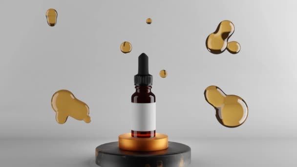 Flacon en verre brun avec huiles essentielles et compte-gouttes. 3d rendu. maquette — Video