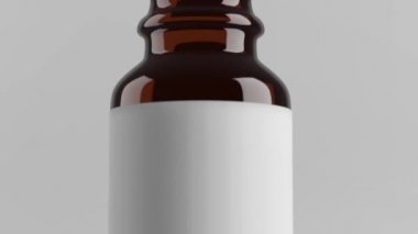 Spa tedavisinin 3 boyutlu görüntüsü. Cilt bakımı gerekli yağlar. Damlalı cam şişe.