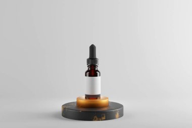 Esaslı yağlı ve damlatıcılı cam kahverengi şişe. 3 boyutlu görüntüleme. maket yap 