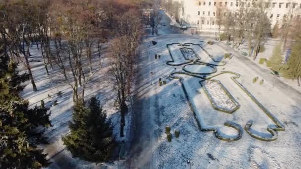 Drone aéreo vídeo fo glory estátua de águia dourada no centro da cidade de Poltava — Vídeo de Stock