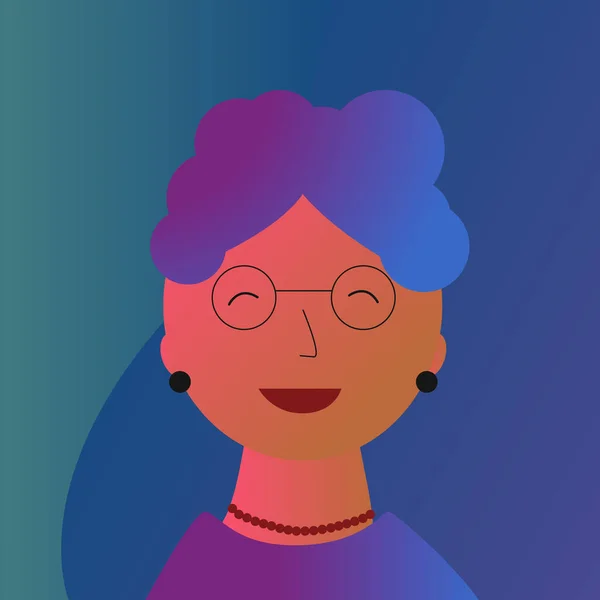 Портрет пожилой женщины в неоновых цветах. Счастливая современная пенсия — стоковый вектор