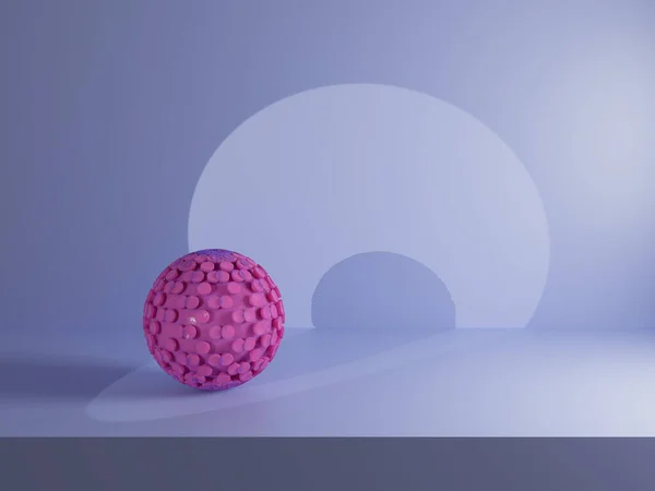 Viruskörper im Studio im Scheinwerferlicht. Neon vibey Farben lila und rosa. Pandemie, Weltkrise — Stockfoto