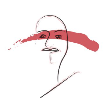 Mürekkep darbeleriyle çağdaş portre, gözlerde kırmızı çizgi. Sosyal konular konsepti. İnsan hakları