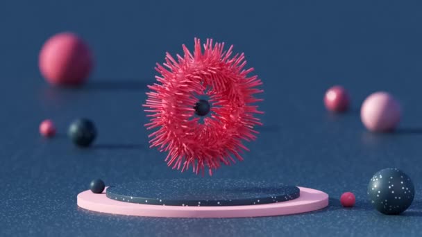 3D-Darstellung abstrakter, befriedigender geometrischer Kompositionen in rosa und blauen Farben. zeitgenössische Kunst. Organisches Objekt der Teilchenforschung — Stockvideo