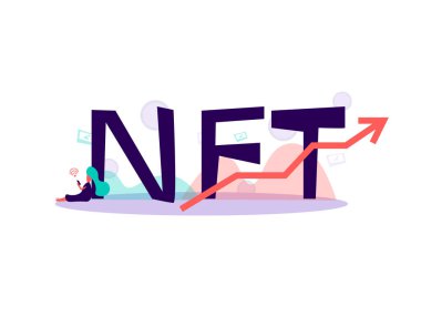 NFT konsepti, iade edilemez jeton. Sanat koleksiyonlarının geleceği için. Engelleme teknolojisi. Düz elle çizilmiş bir resim. 