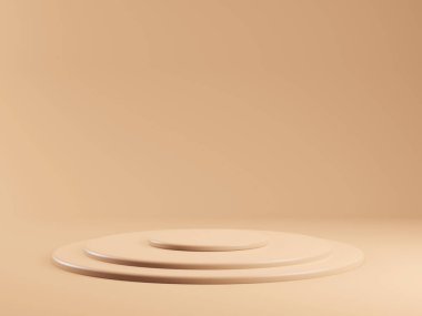 Ürünler için bej 3D kaide. Kozmetik için şablon podyum. Doğal çıplak rengi. En az boş sahne.