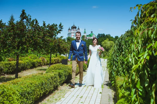 Lyckligt par, bröllop, naturen, älska, — Stockfoto