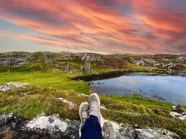 Dun Lough Castle Dun Locha Fort Lake Perched Edge 100 — Stock Photo, Image