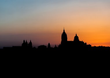 Panoramik şehir Salamanca renk gökyüzü altınla