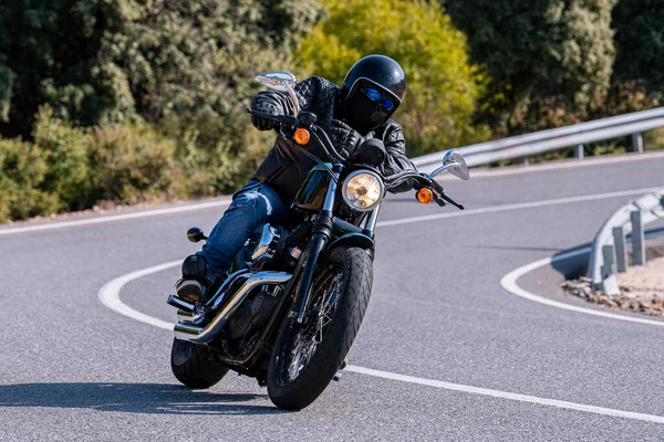 Biker Driving Road Port Navalmoral Avila Province Spain November 202 — Stock Photo, Image