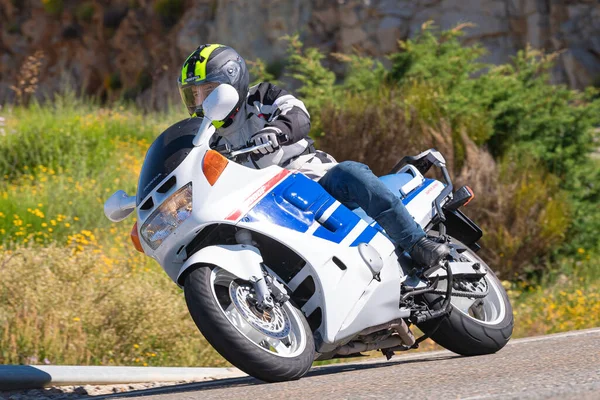 Biker Riding His Motorbike Photograph Captured July 2021 Port Navalmoral — Fotografia de Stock