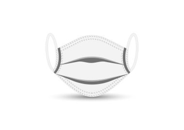 Beyaz maske Covid-19 'dan ya da beyaz arka planda küçük bir gölgesi olan Corobavirüs' ten korunmak için.