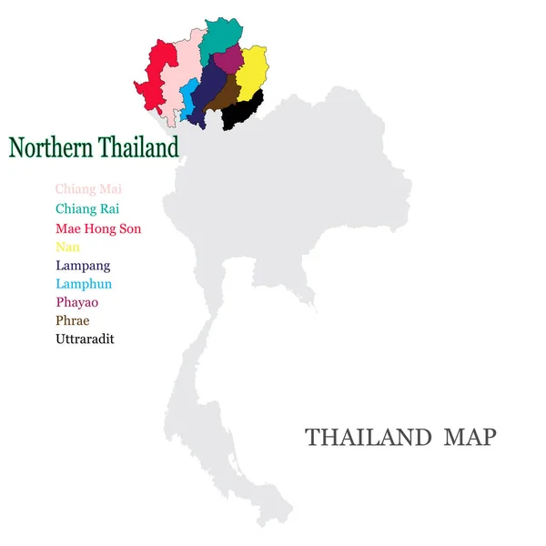 Mapas Del Norte Tailandia Con Provincias Diferentes Colores Chiang Mai — Vector de stock