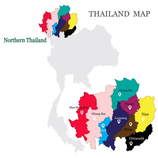 Mapas Del Norte Tailandia Con Provincias Diferentes Colores Chiang Mai — Vector de stock