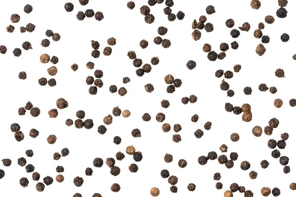 Beyaz Arka Planda Kara Biber Tohumları Yemek Malzemeleri Baharatlar — Stok fotoğraf