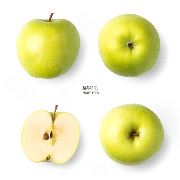 Grönt Äpple Med Dagg Och Vattendroppar Vit Bakgrund Frisk Frukt Royaltyfria Stockbilder