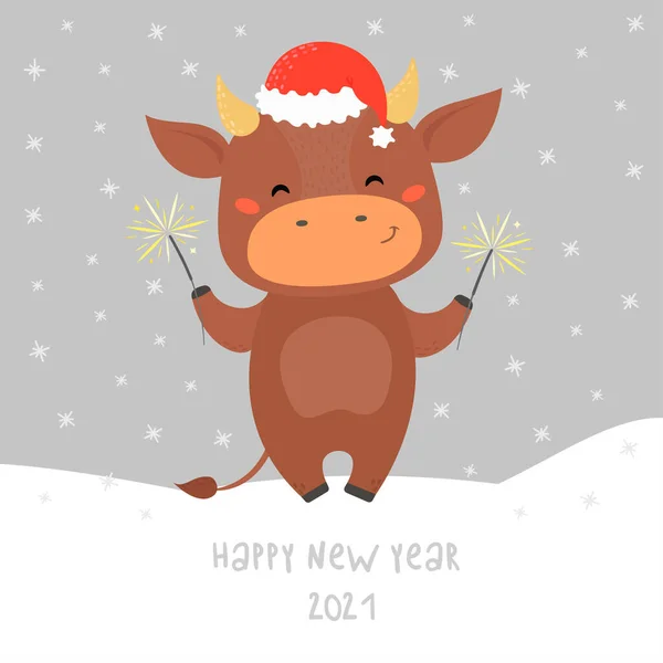 Nuevo Año Del Toro Chino Nuevo Año Del Toro Lindo — Vector de stock