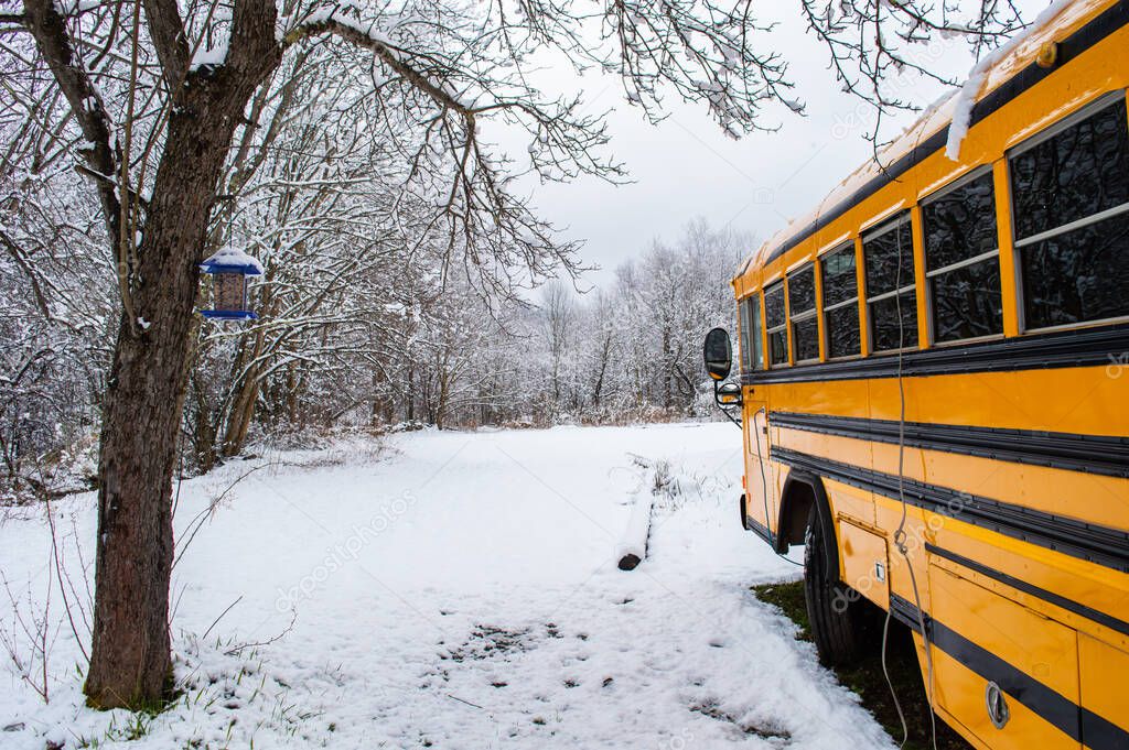 vintage yellow school bus adventure