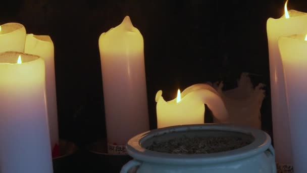 Worship in Korea, an altar filled with candles — Stock Video