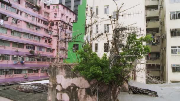 Докази бідності в житловому районі Гонконгу — стокове відео