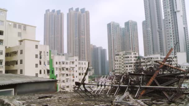 Hong Kong 'da yoksulluk terk edilmiş yerleşim bölgeleri — Stok video