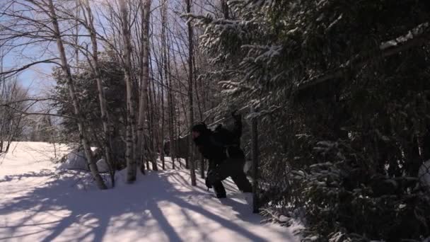 Dos documentalistas caminando por la nieve — Vídeo de stock