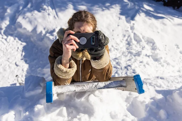 Funny moments during a winter snow removal operation — Stock Photo, Image