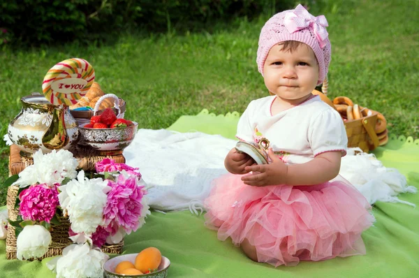 小女孩在一次野餐 — 图库照片