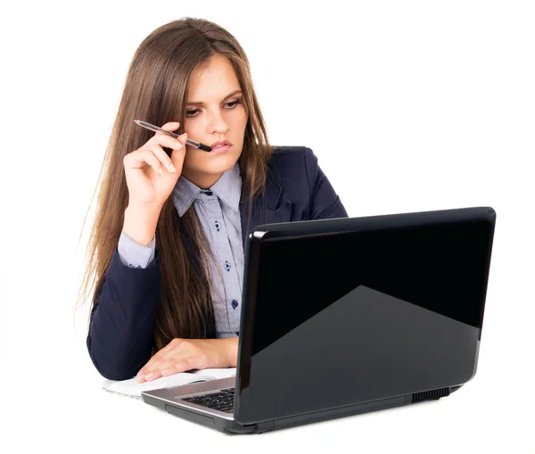 Business girl thinks workplace — Stock Photo, Image