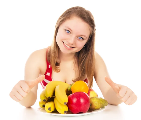 Chica a dieta, fruta de la alegría — Foto de Stock