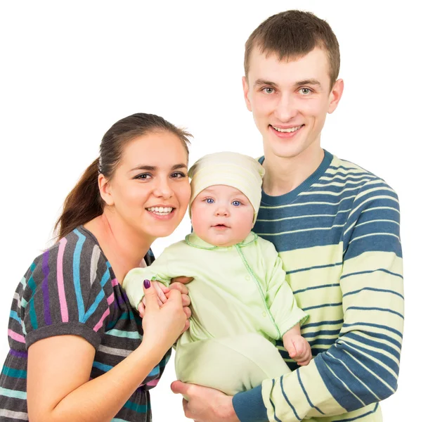 Gelukkige ouders houden de handen van zijn baby — Stockfoto