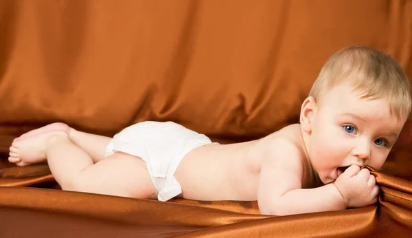 Little baby crawling on background — Stock Photo, Image