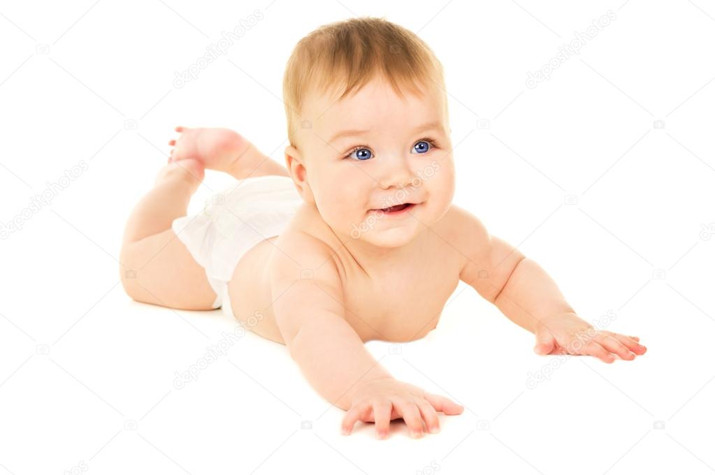 Happy little baby, crawling