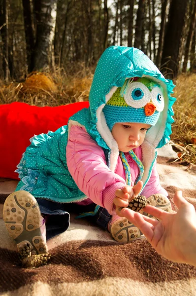 Picnic, the little girl on the nature — Stock Photo, Image